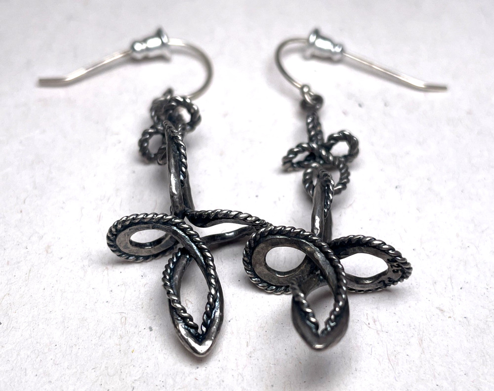 925 Sterling Silver Twisted Rope Dangle Earrings Vintage Style